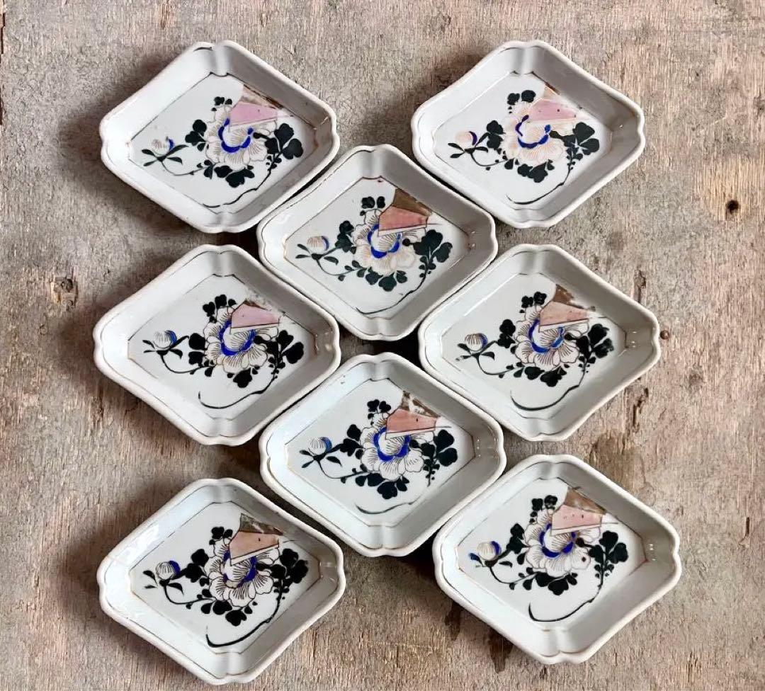 ✅骨董✅アンティーク/菱形皿絵付け/８客セット