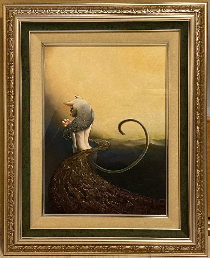 「真作」宇川征二『Streams and Lines』猫女　油絵　サイン有り