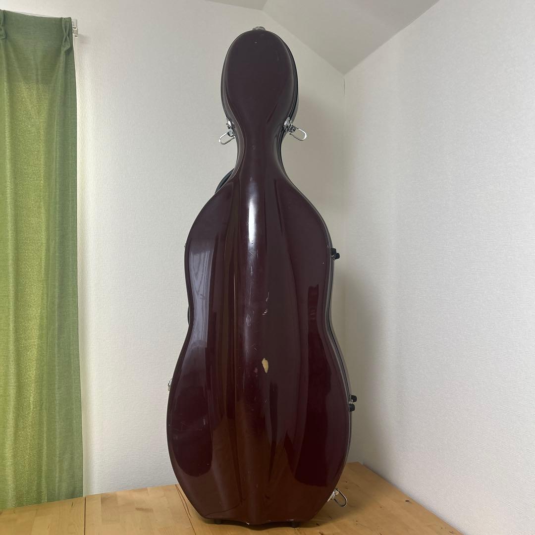 チェロと木製弓、ハードケース付き