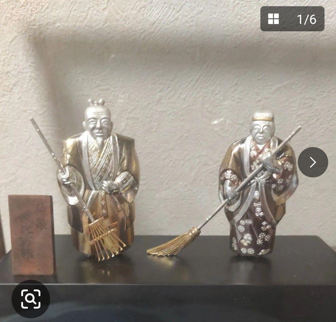 武比古作　純銀　高砂　置物　夫婦円満　長寿　幸運