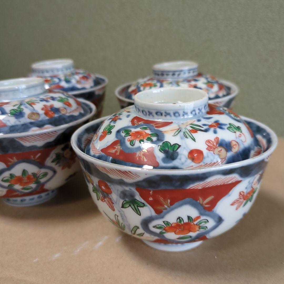 骨董 伊万里 古伊万里 蓋茶碗 色絵 煮物碗 飯碗 　アンティーク　5つ
