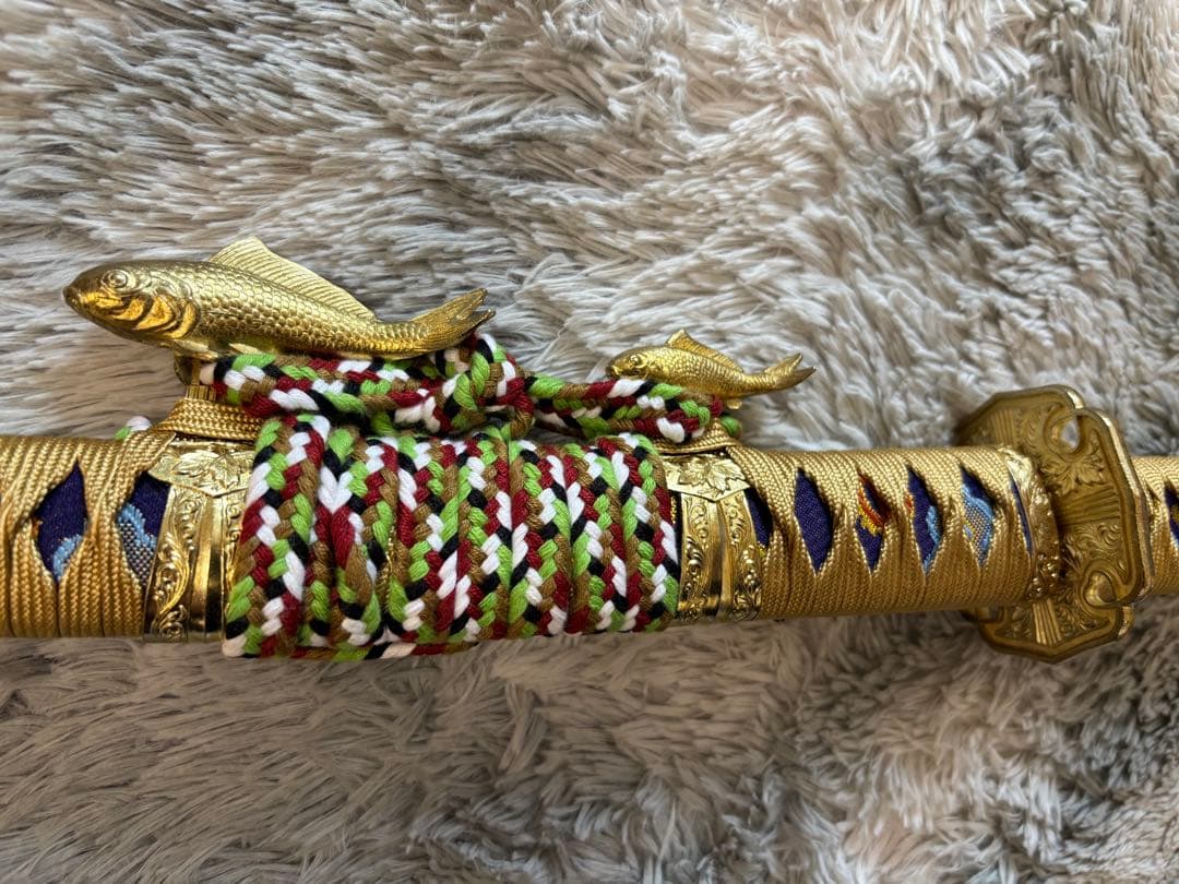 吉祥登竜門陣太刀 【美品】観賞用 模造刀 日本刀 鯉 スタンドセット 掛け台付き