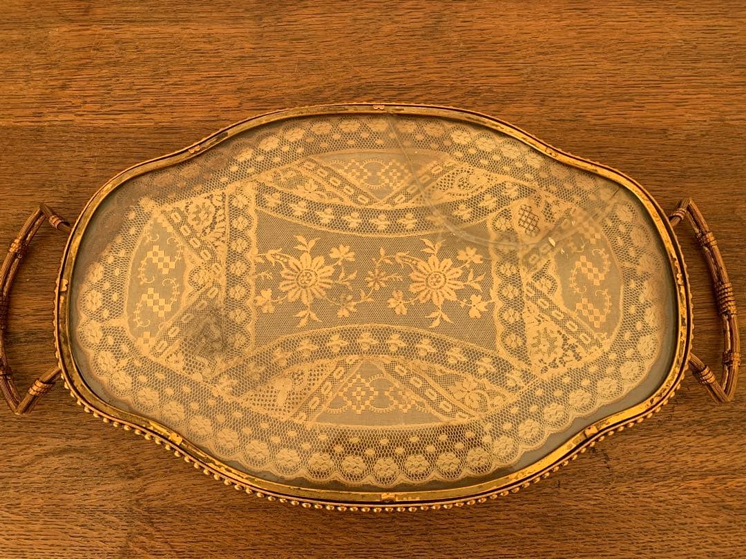 訳あり　フランスアンティーク　トレー　レース　ブロカント