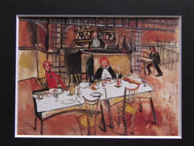 佐伯祐三、カフェレストラン、希少な額装用画集より、新品高級額装付