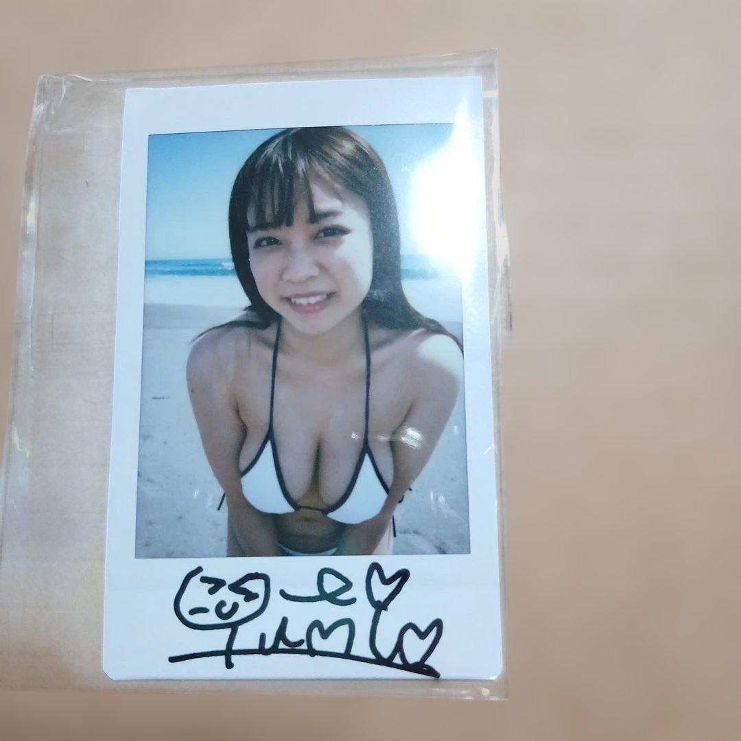 ゆうみ　チェキ　サイン入り　ビーチ ビキニ サイン入りポラロイド写真