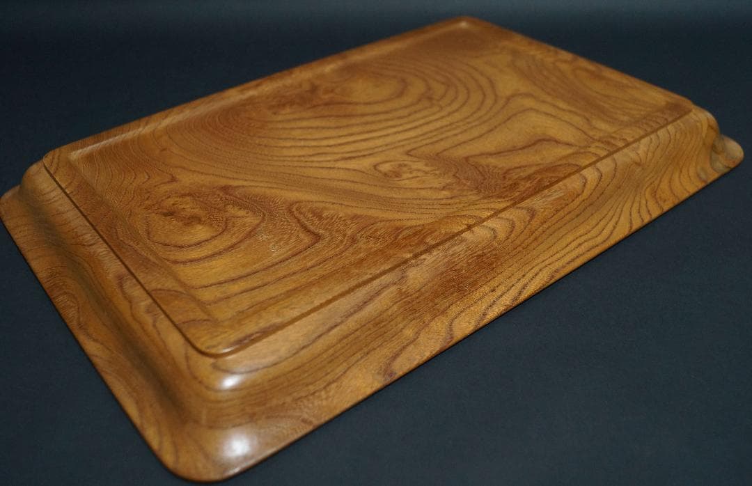 木製 欅製 翠玉作 盆 刳り貫き煎茶盆 美しい木目 長方盆 煎茶道具