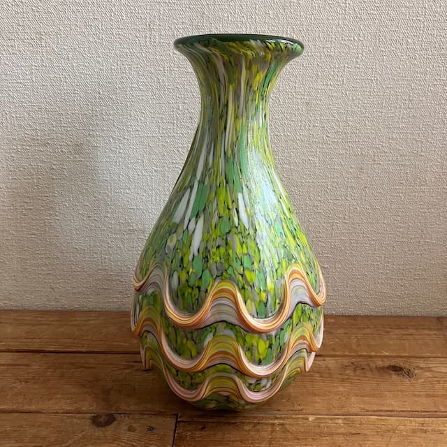 希少 カメイガラス レトロ 波状 ガラス 花瓶 ヴィンテージ ミッドセンチュリー
