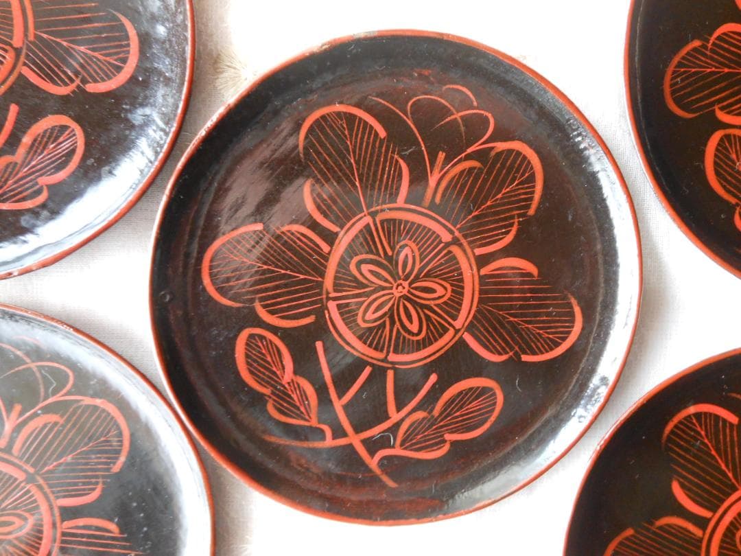 芙蓉の花　菓子皿　取り皿　銘々皿　五枚　天然木　アンティーク