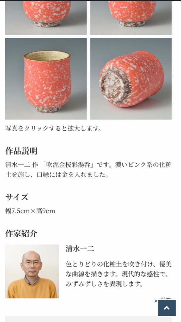 丹波焼/珀耀窯/吹泥金彩/清水一ニ/湯呑み