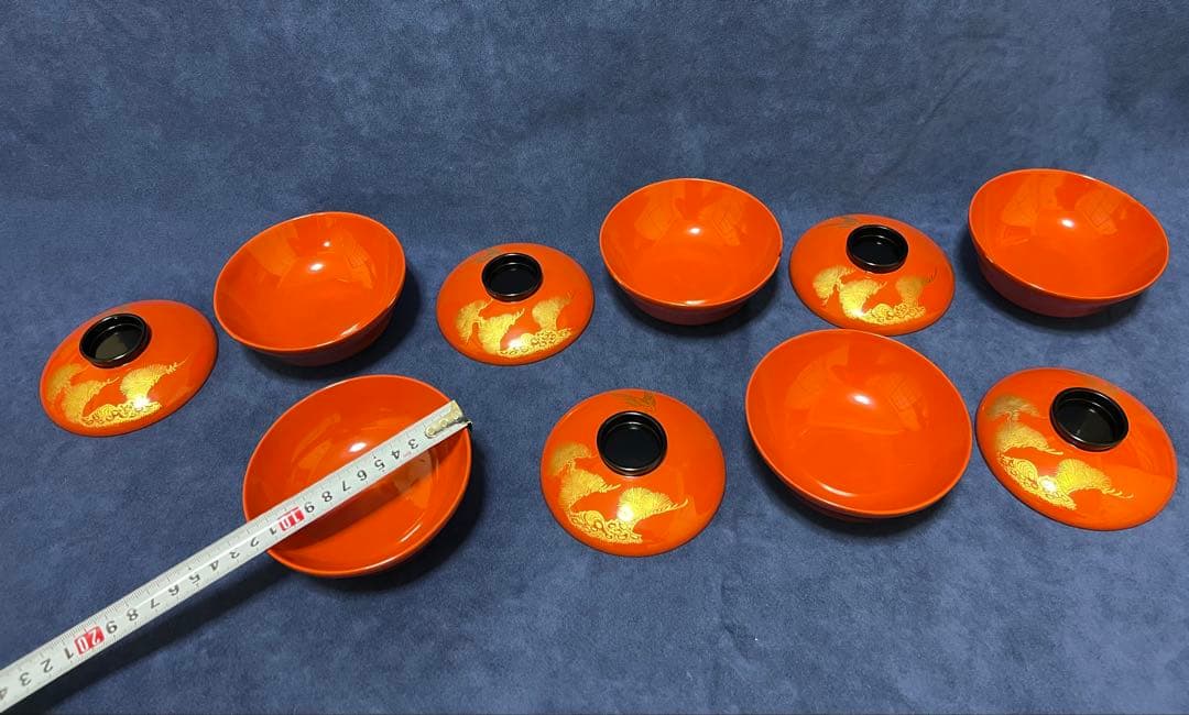 漆器　輪島塗　木製　蒔絵　蓋付椀　汁椀　5客　時代物　在銘稲森　木箱あり