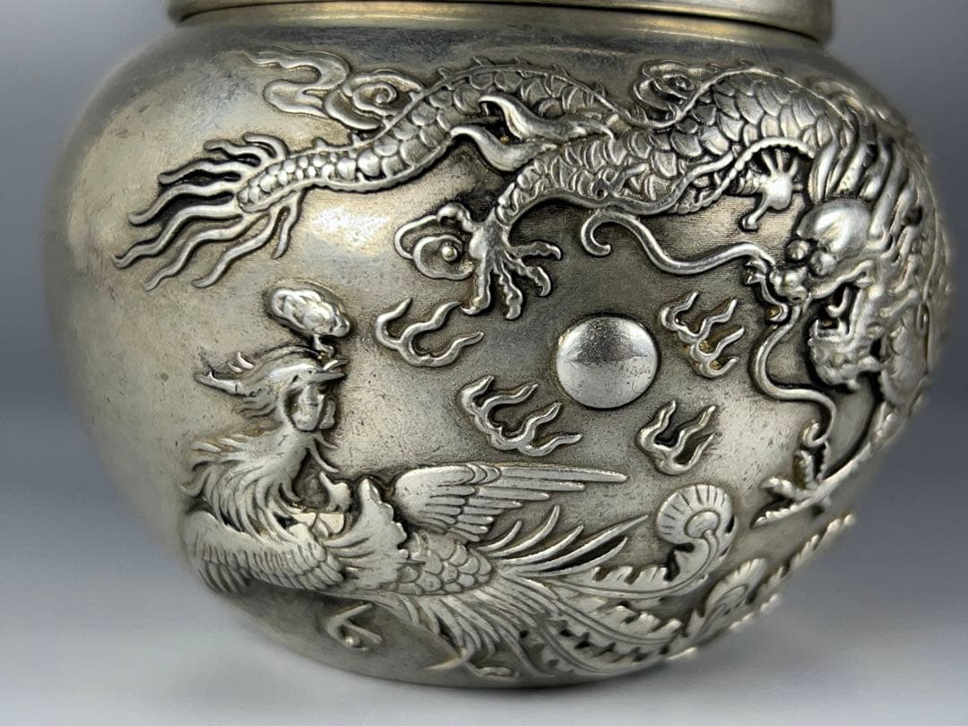 中国古美術 茶道具 小物入れ 置物 龍鳳紋 乾隆年製在銘 浮き彫り 厚重 美品
