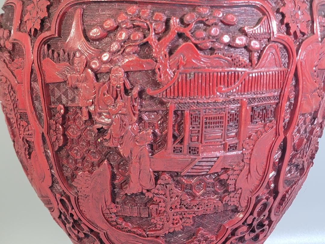 DT401 赤い 彫刻 花瓶 高さ47ｃｍ DT401