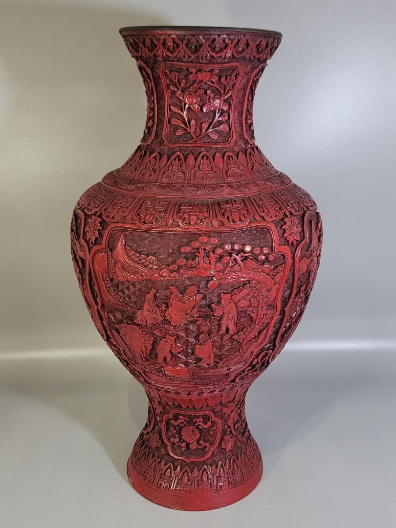 DT401 赤い 彫刻 花瓶 高さ47ｃｍ DT401