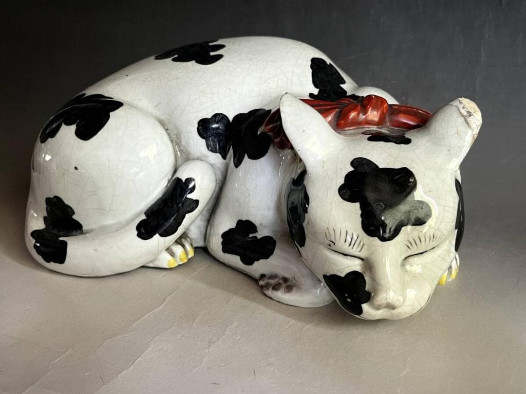 置物■猫 とても可愛らしい眠り猫 オブジェ 古民具 招き猫 江戸後期 時代骨董