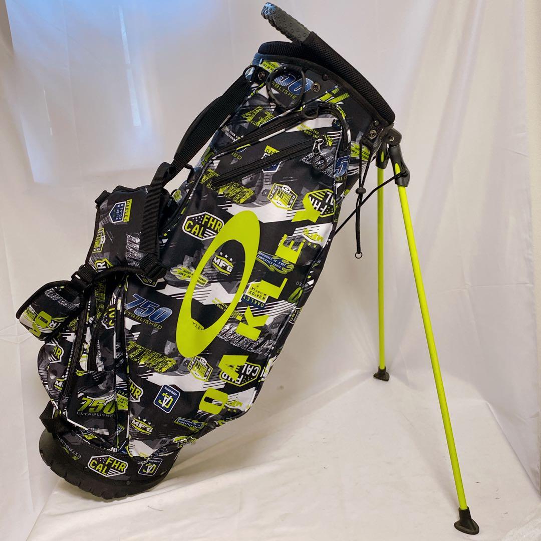 美品　オークリー　スタンド付キャディバッグ　ブラック　イエローグリーン　9.5型