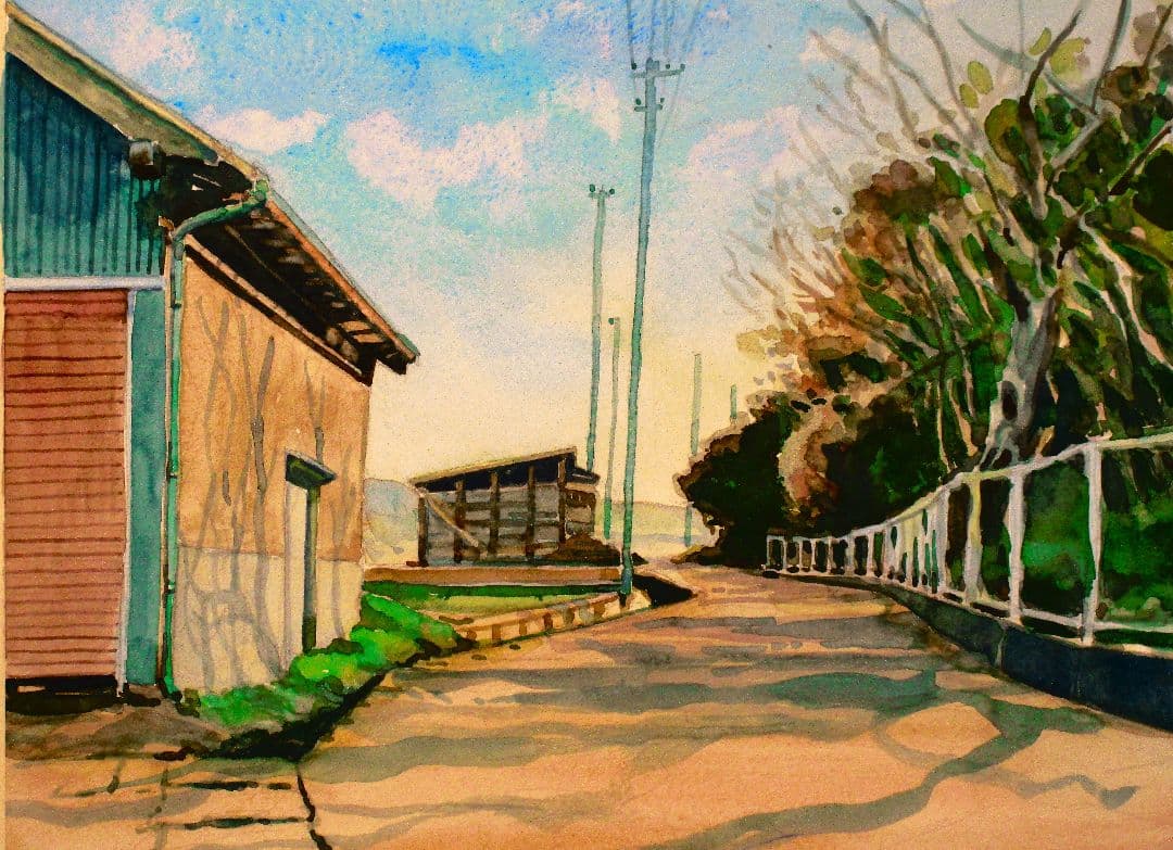 水彩画 風景画 額装済み F6サイズ