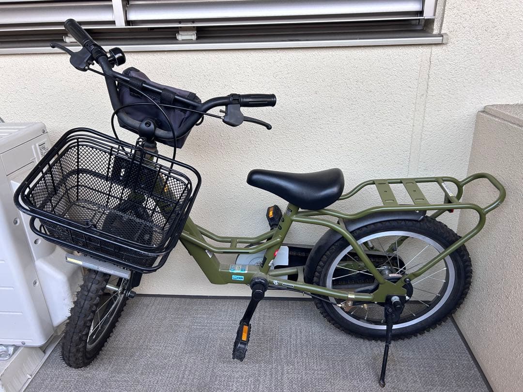 子供用自転車 オリーブグリーン 前部バスケット付き
