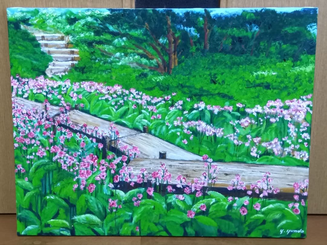 油絵 風景画 クリンソウ(九輪草) ５月【P10】