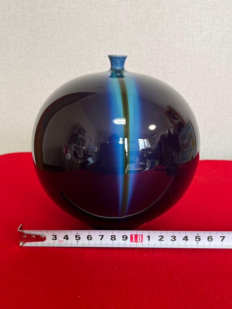 【希少】人間国宝 三代 徳田八十吉 (正彦銘)深厚耀彩 線文 壺 T253