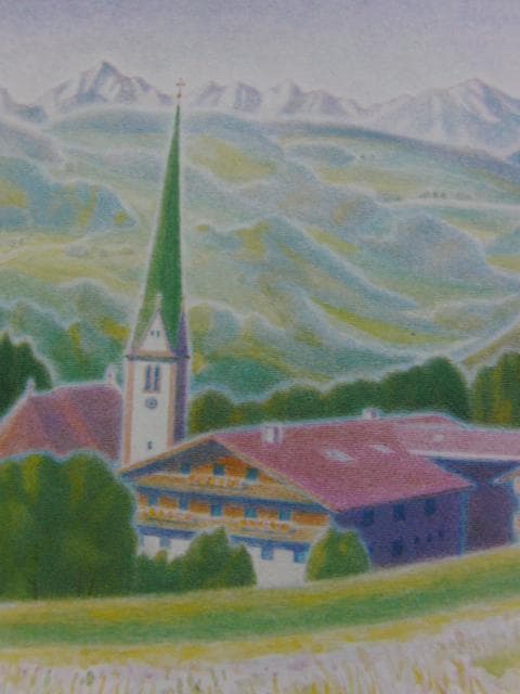 五十嵐　二朗【チロルの真昼(アルプバッハ)】希少画集画、状態良好、新品高級額装付