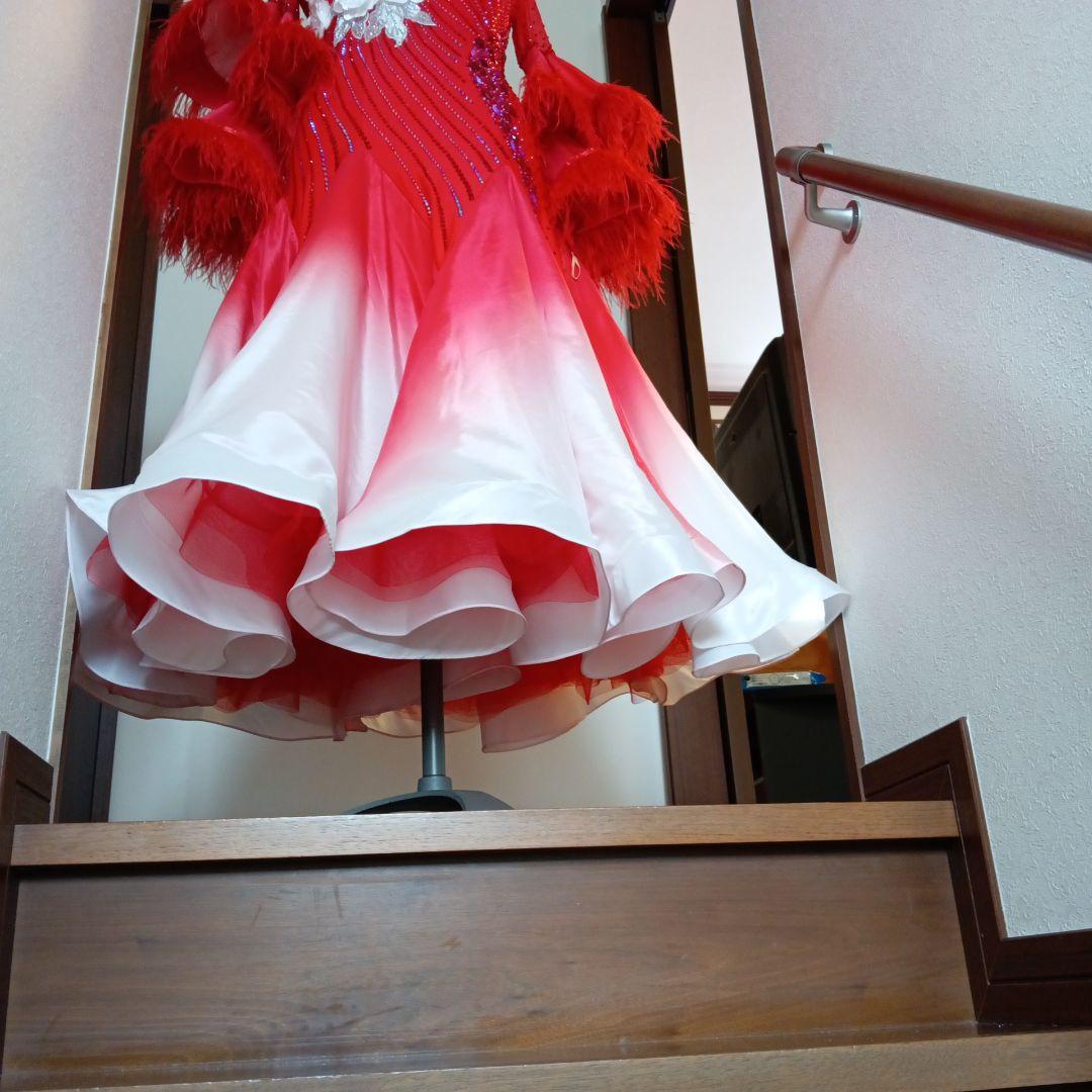 専用✨️豪華オーダー✨️社交ダンススタンダードドレス（Ｌサイズ）赤&白グラデー