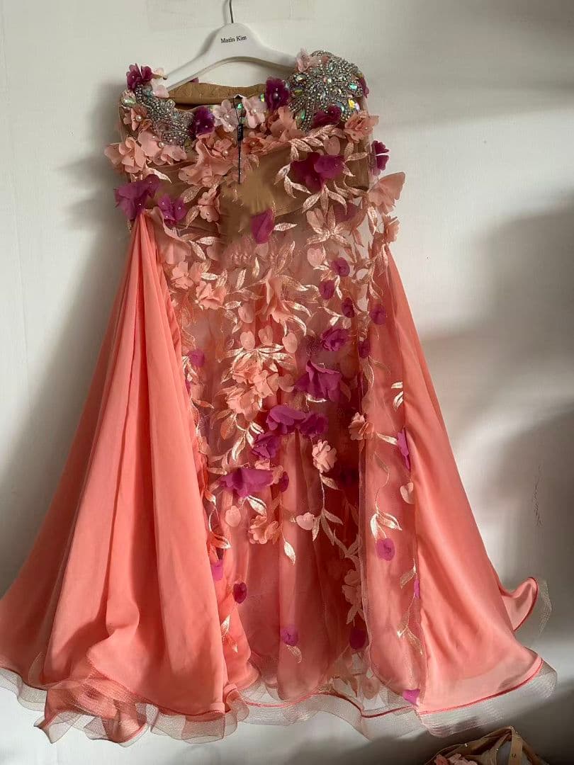 セールベリーダンス衣装 ブラスカートセット オレンジ系 花 オーダーメイド