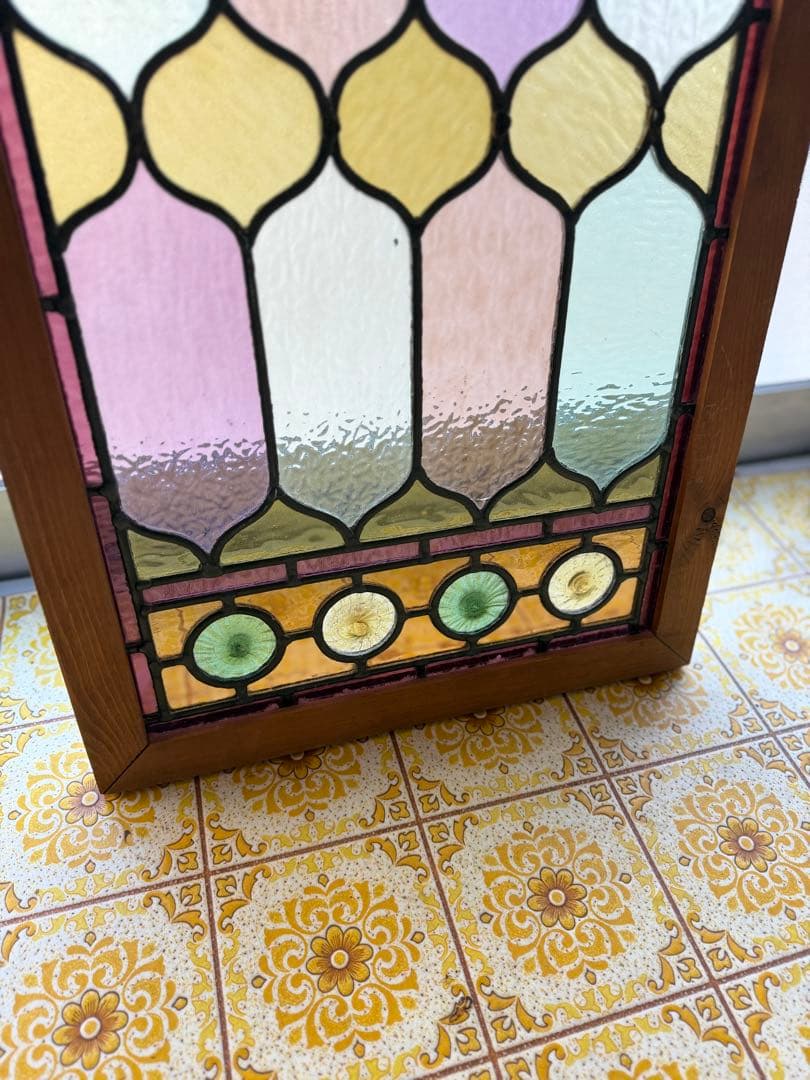 アンティークステンドグラス ロンデル マルチカラー 縦横使い 1920年代英国製