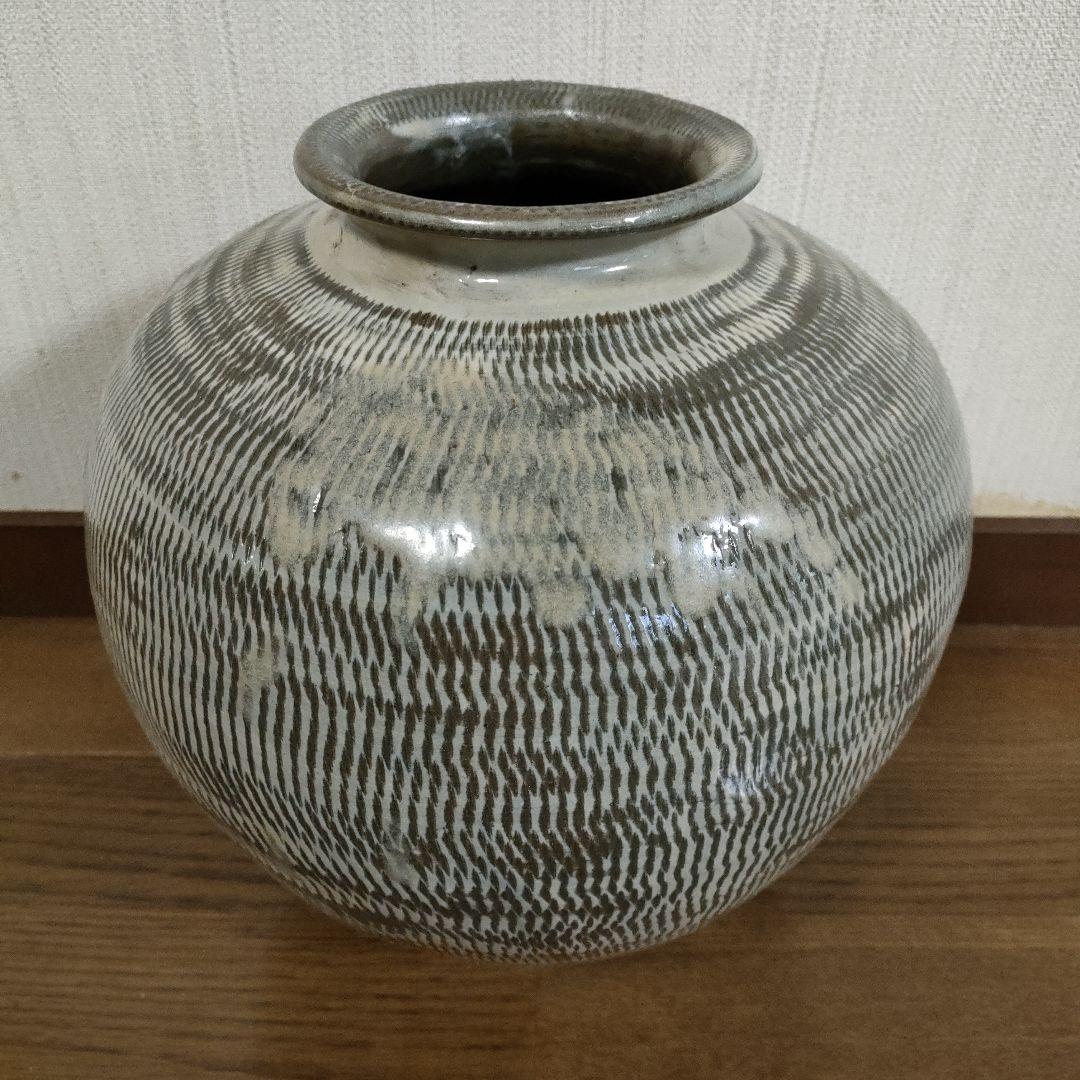 \"未使用\"小鹿田焼　飛び鉋 飴釉大壺 花瓶