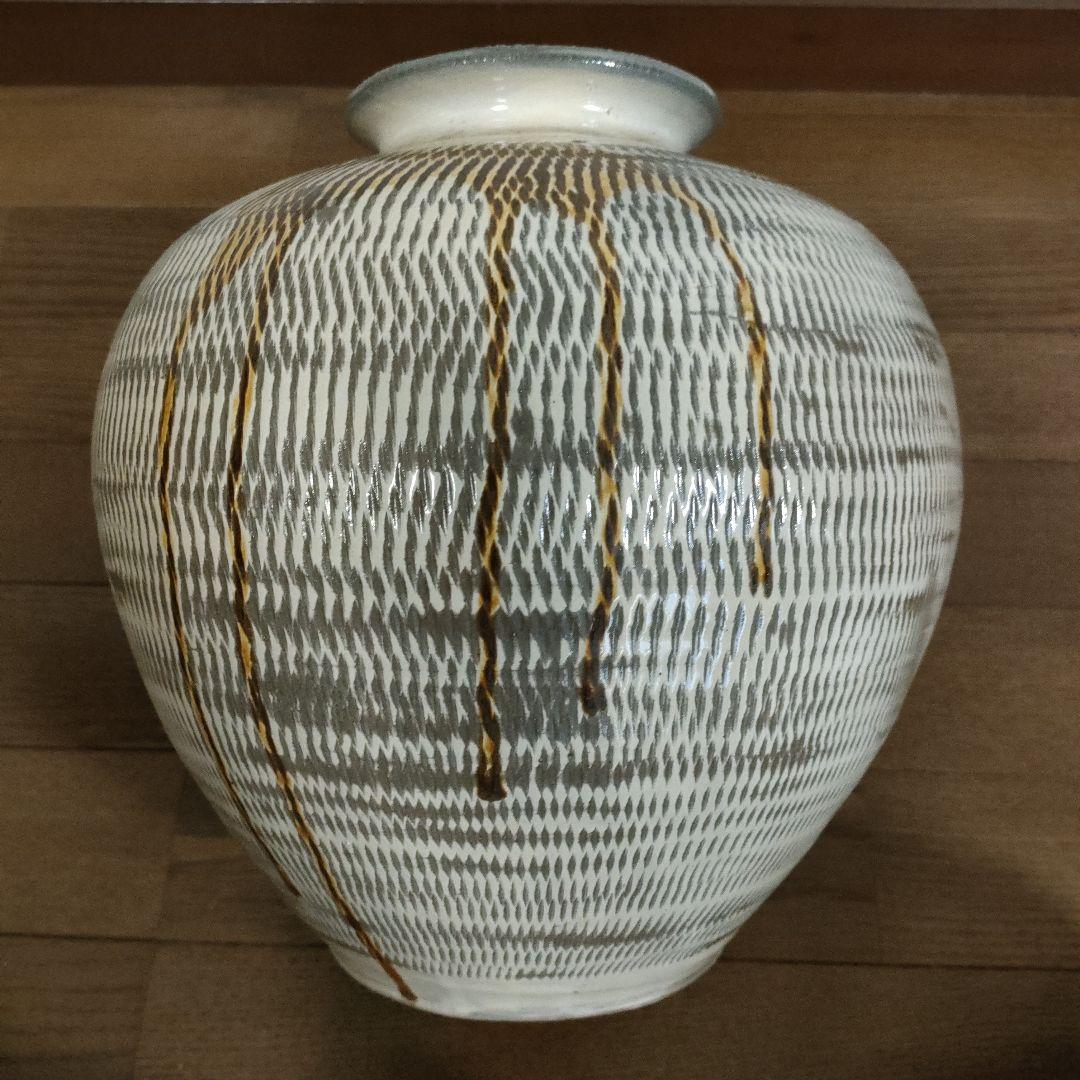 \"未使用\"小鹿田焼　飛び鉋 飴釉大壺 花瓶