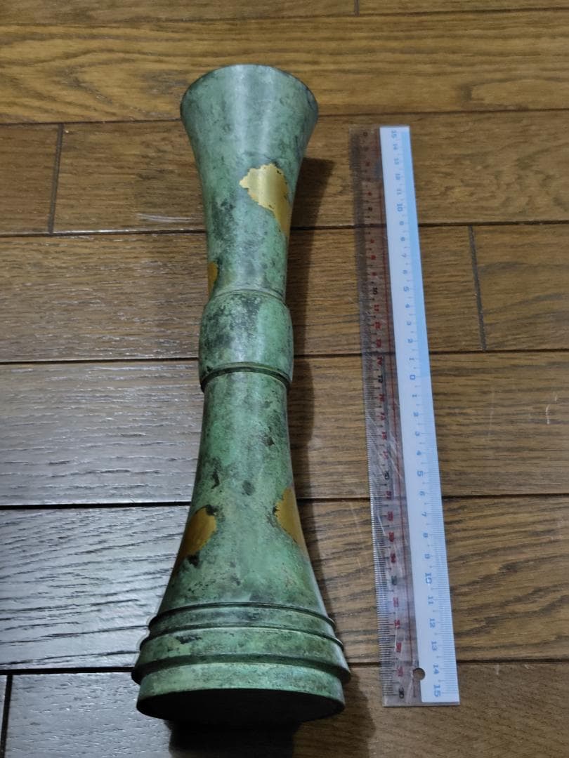 秦蔵六 塗金銅花器 立鼓式 花瓶　ブロンズ　花器 金彩 花