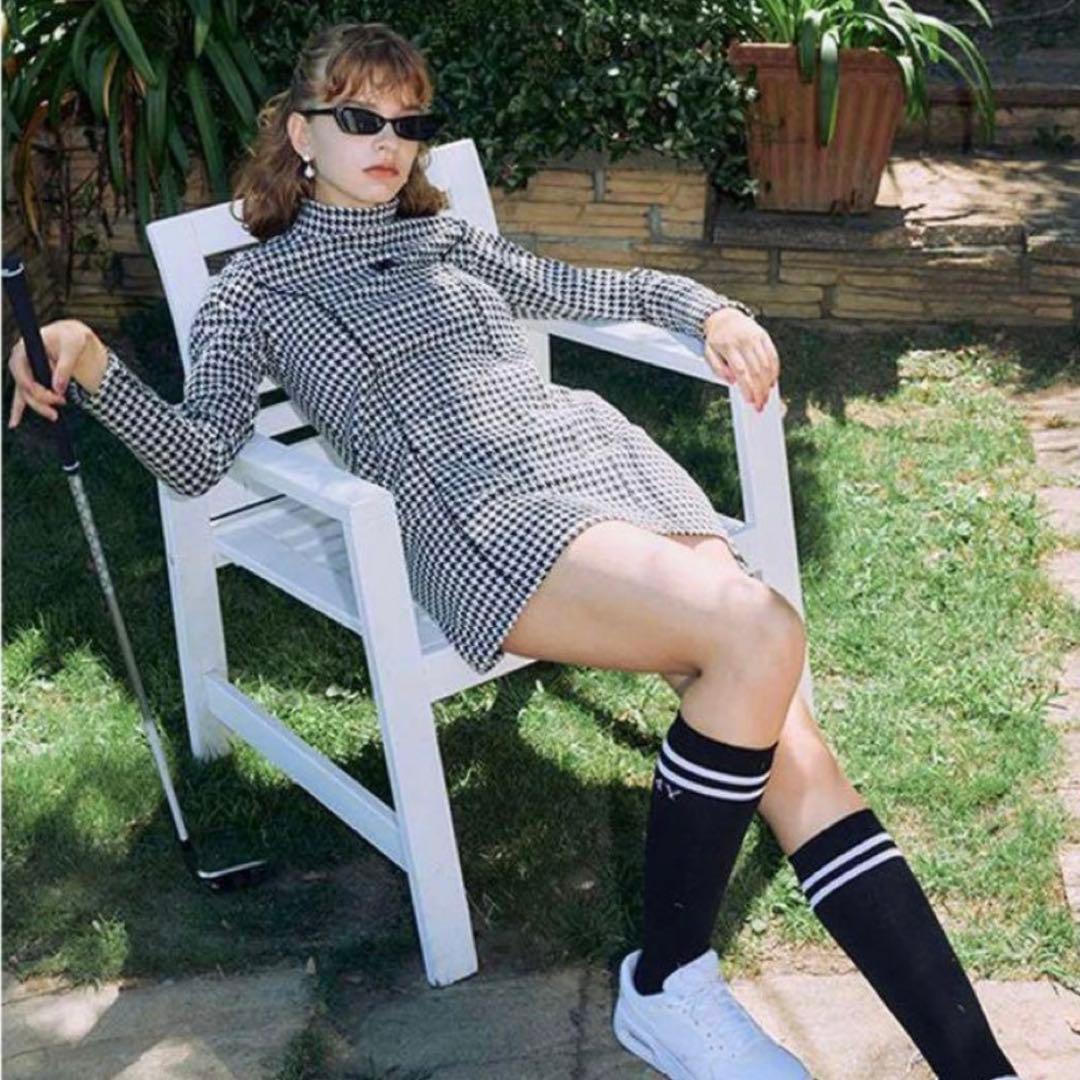 EIMYGOLF 千鳥 ハイネック 長袖 ミニワンピース