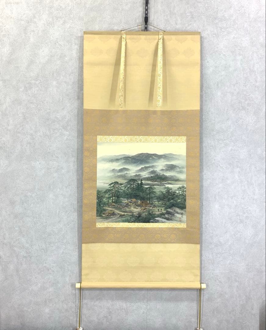 掛軸 百瀬徳三郎 淡彩山水 共箱 二重箱仕立て 横物 A-12