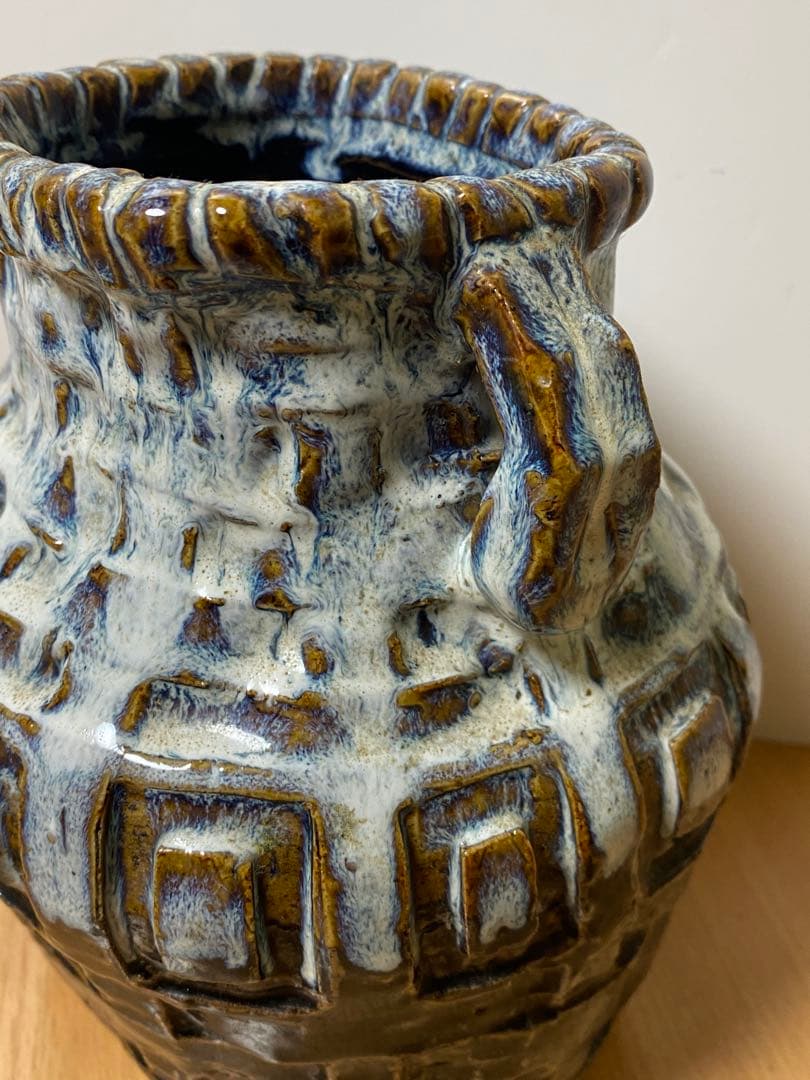 陶芸家　人間国宝　中里逢庵　中里太郎衛門　叩き朝鮮唐津耳付花生　花瓶　花入　レア