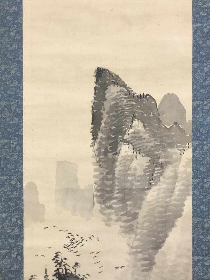 【真作】福田浩湖/塔山水群鳥図/山水図/掛軸/名家伝来/AD-193