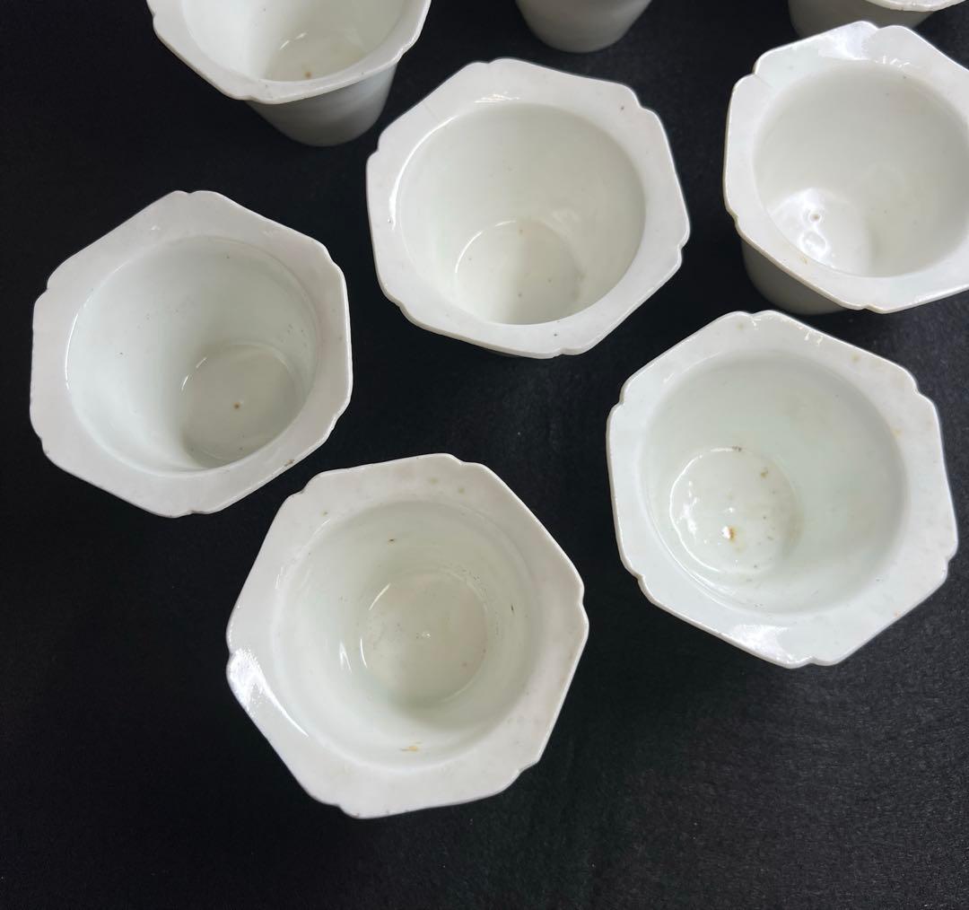 江戸初期~中期　柿右衛門白磁輪花猪口8客　状態良　木箱付　東Y8-0114☆2F