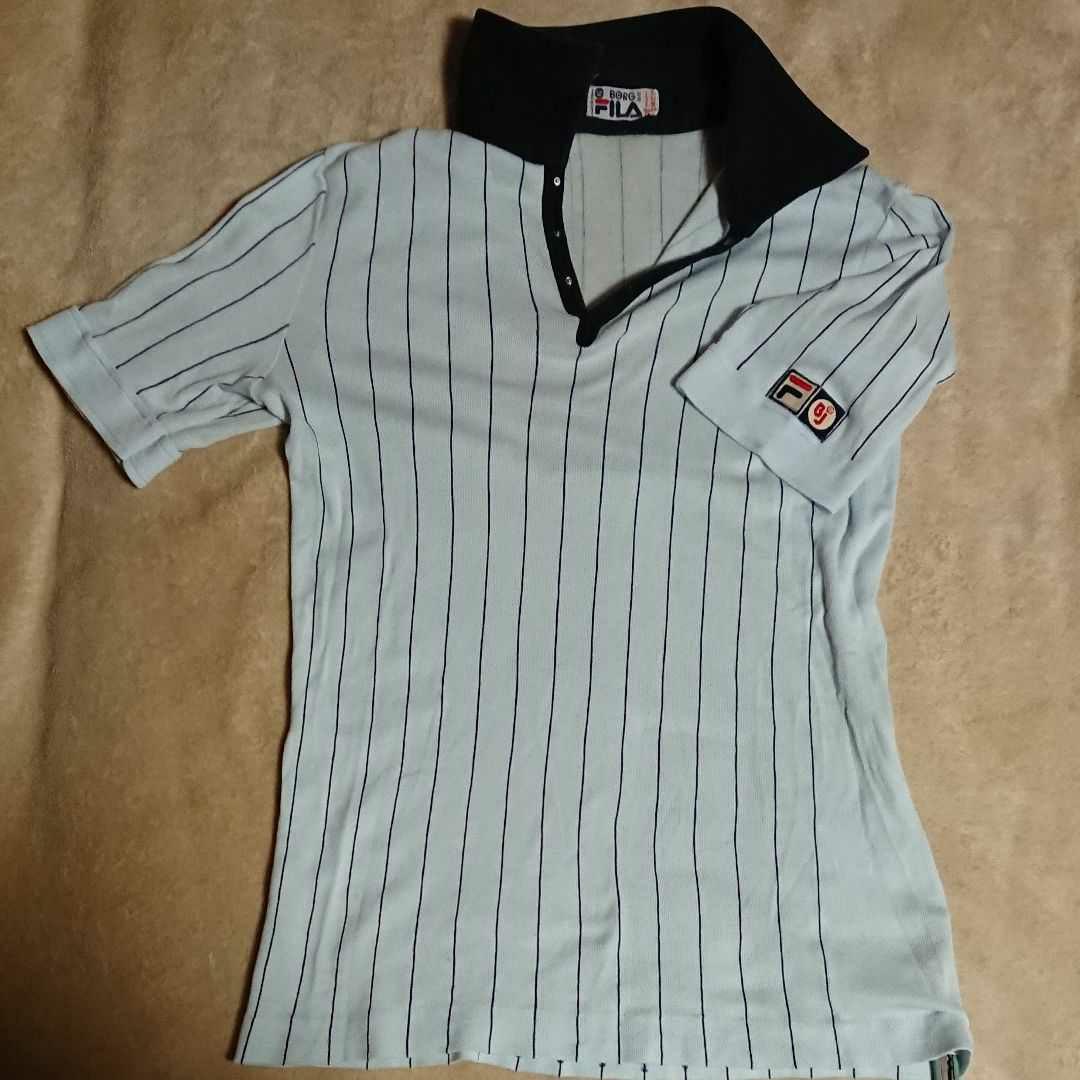 3【80s used】フィラ ボルグ テニス ポロシャツ 薄水色〈usa42〉