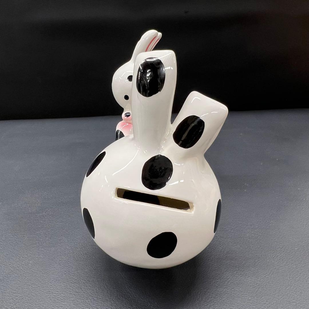 B2【used】内藤ルネ　うさぎの親子　陶器　置き物　昭和レトロ　貯金箱