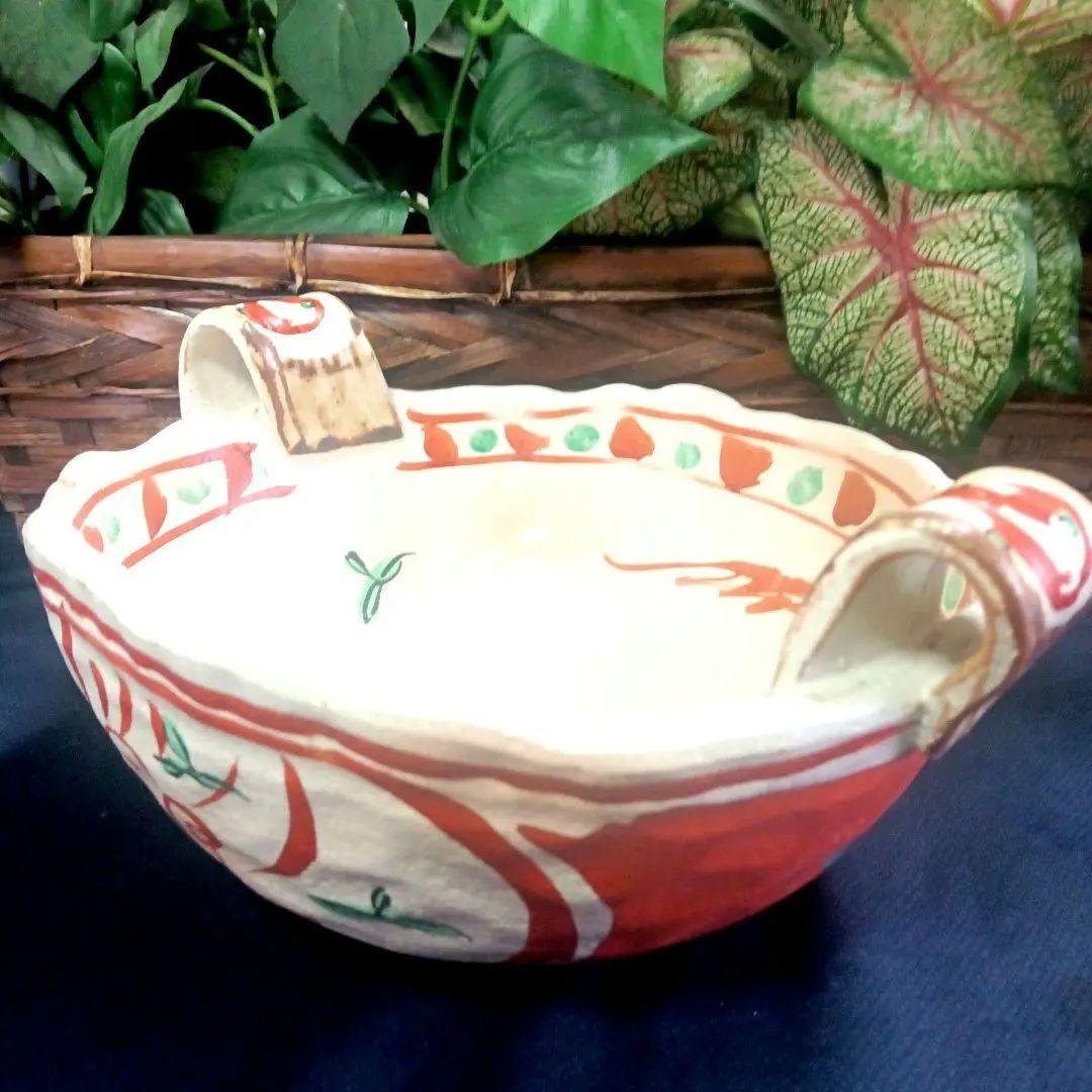 骨董品　有田焼　手描き　赤絵　鉢