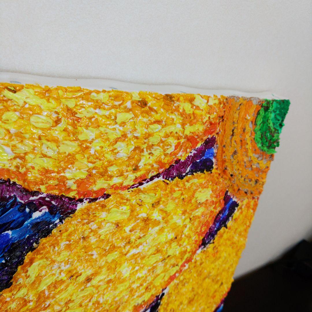 アクリル画 花 ヒマワリ　夏　青　黄色　テクスチャーアート　原画　一点もの