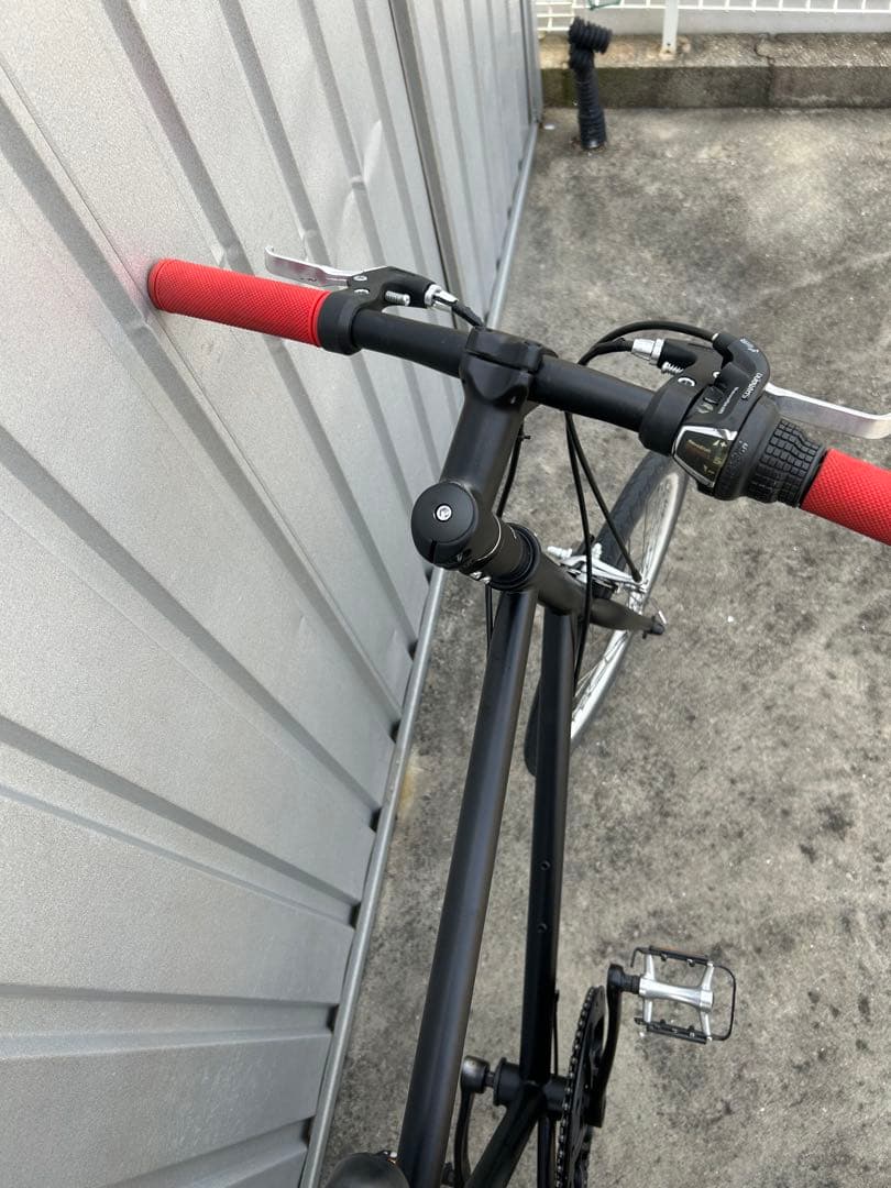 ミニベロ 自転車 マットブラック赤ハンドル整備済