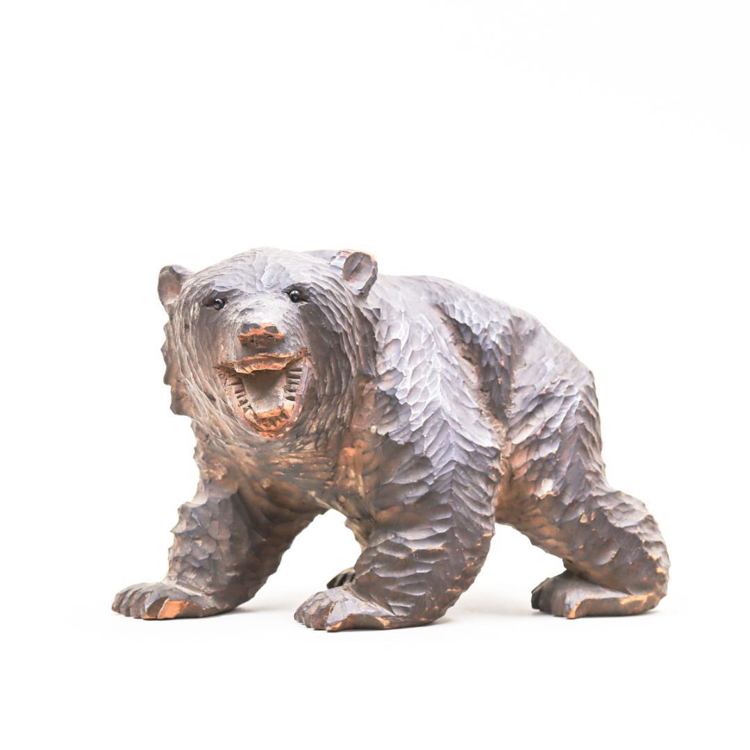 ガラス目 吠え熊 木彫 北海道民芸