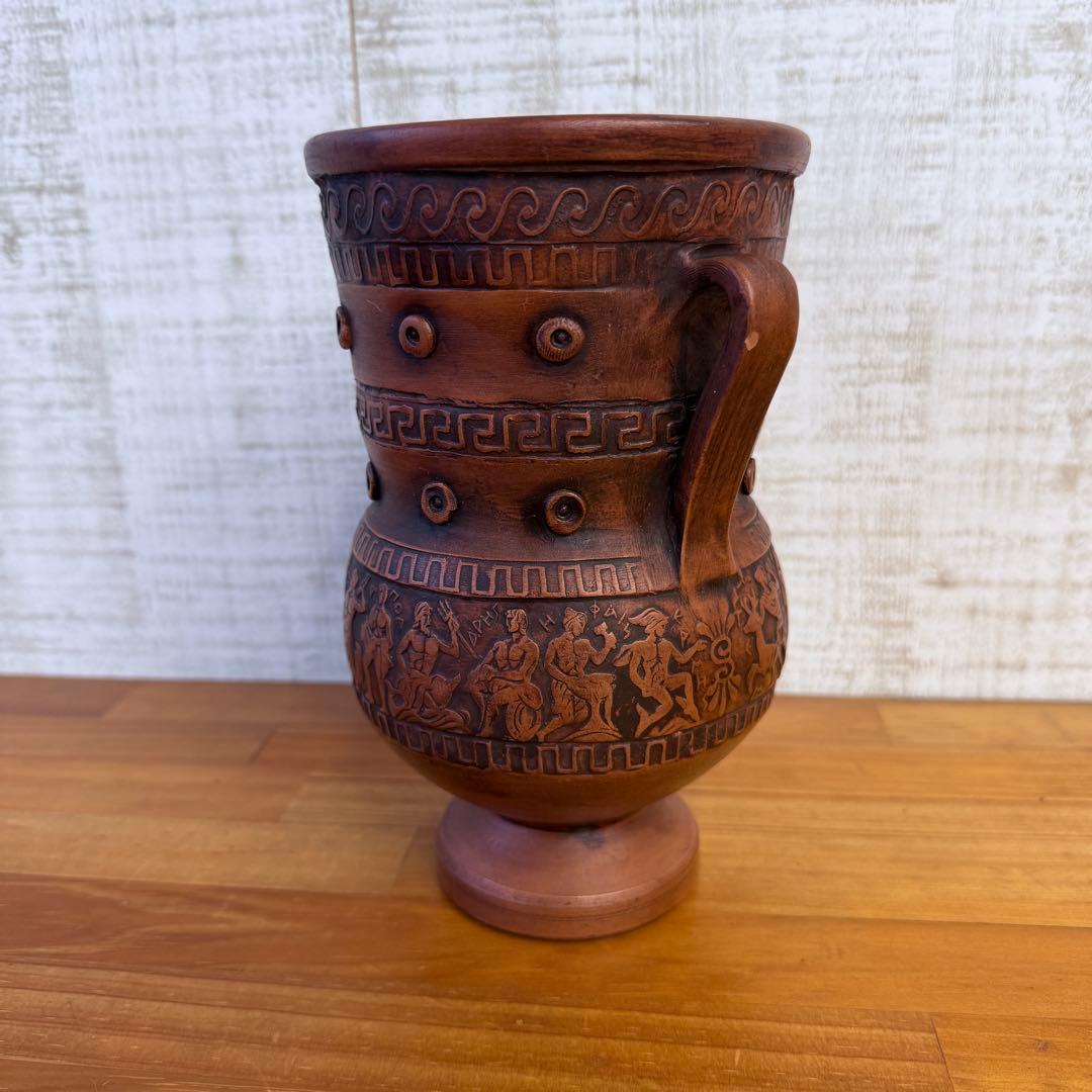 【アンティーク】陶器 ギリシャ製 壺 花瓶 フラワーベース 古道具 ブロカント