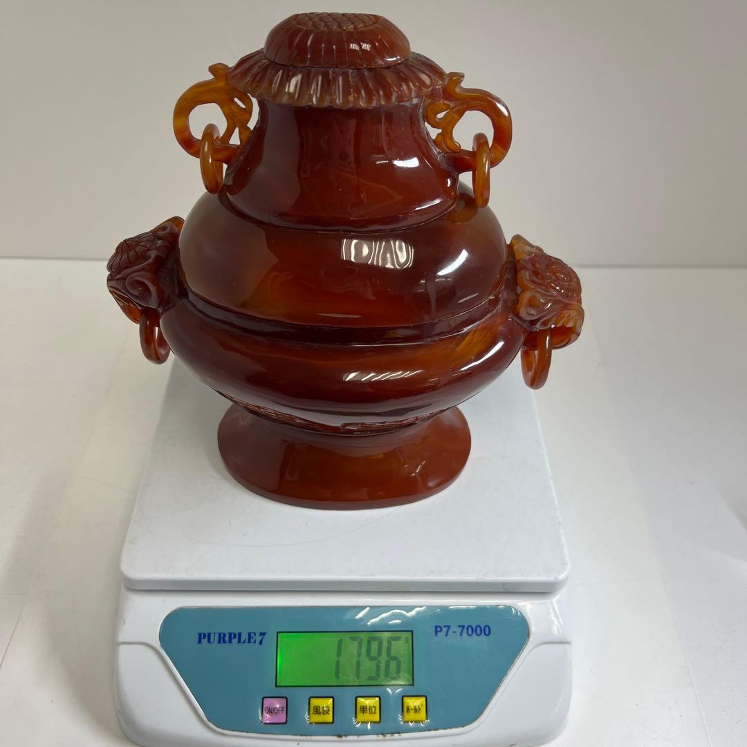 専用　中国美術　本黄瑪瑙　香炉　1796g トヒサ　東な8-0121☆2F