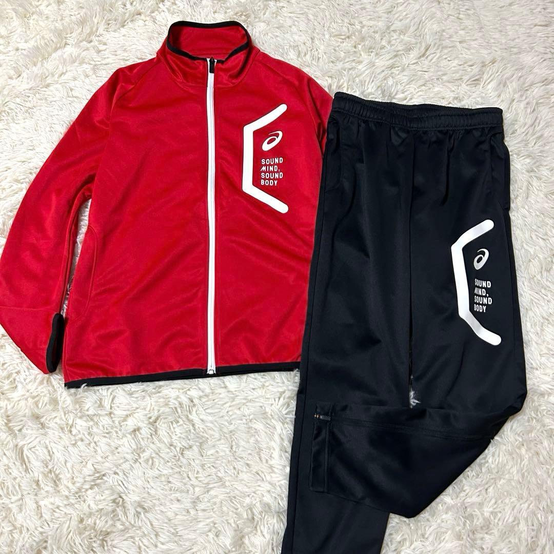 アシックス　asics ジャージ　上下　セットアップ　レッド　ブラック　XS