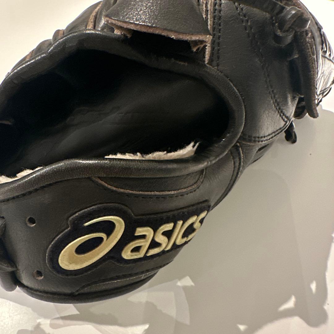 asics ゴールドステージ　軟式野球グローブ 黒 レザー 編み込み　投手用
