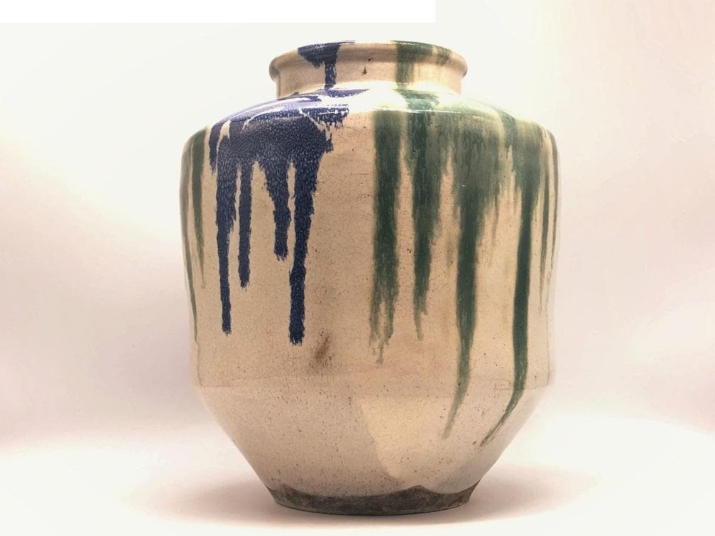 【 すだれ壺 】　信楽焼　アンティーク