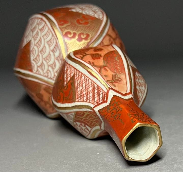 【エビス】徳利 九谷焼 福印 金彩赤絵唐草文景色図 金襴手 赤絵 御銚子 瓢形