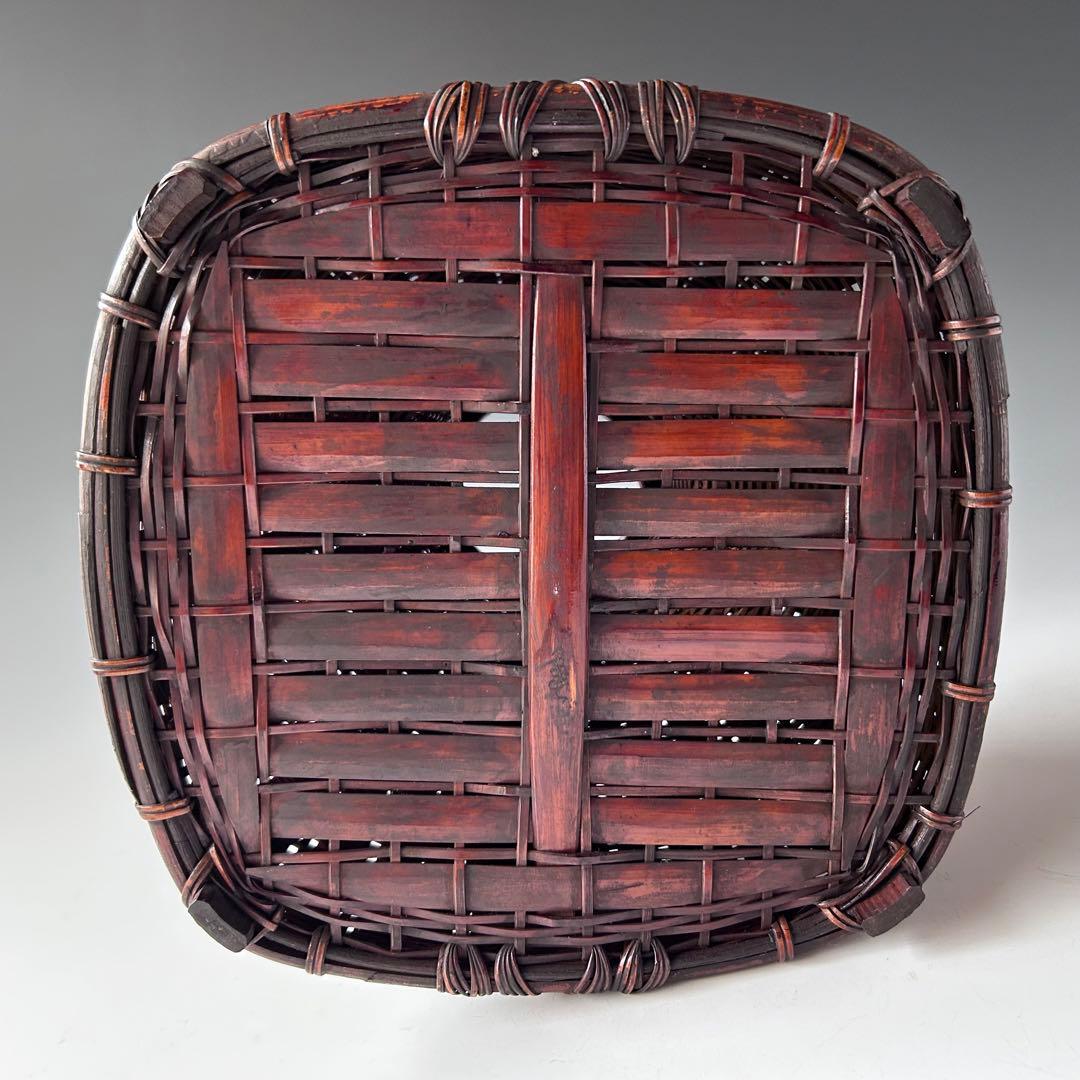 茶道具　煤竹　脛当篭　花入　船橋重郎　共箱　明治　大正　竹工芸　花器　花活け