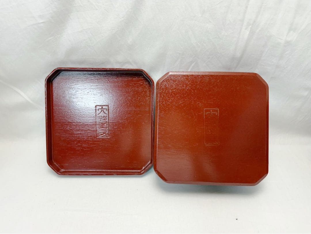 ほぼ未使用 懐石道具 木製古代朱塗 大徳寺 縁高重箱 十客揃 刻印有 共箱