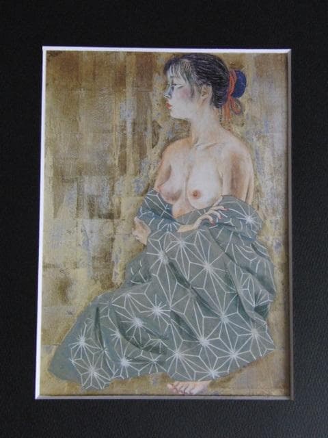 内田あぐり、【待つ人】、希少な額装用画集より、新品額装付、状態良好